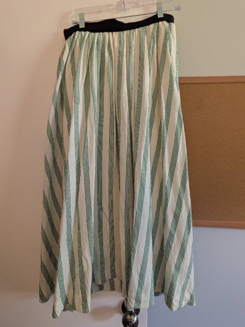 Future Collective Medium Green and White Striped Midi Skirt